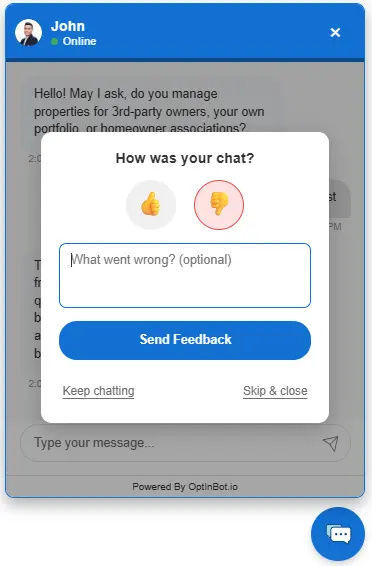 chatbot feedback screen